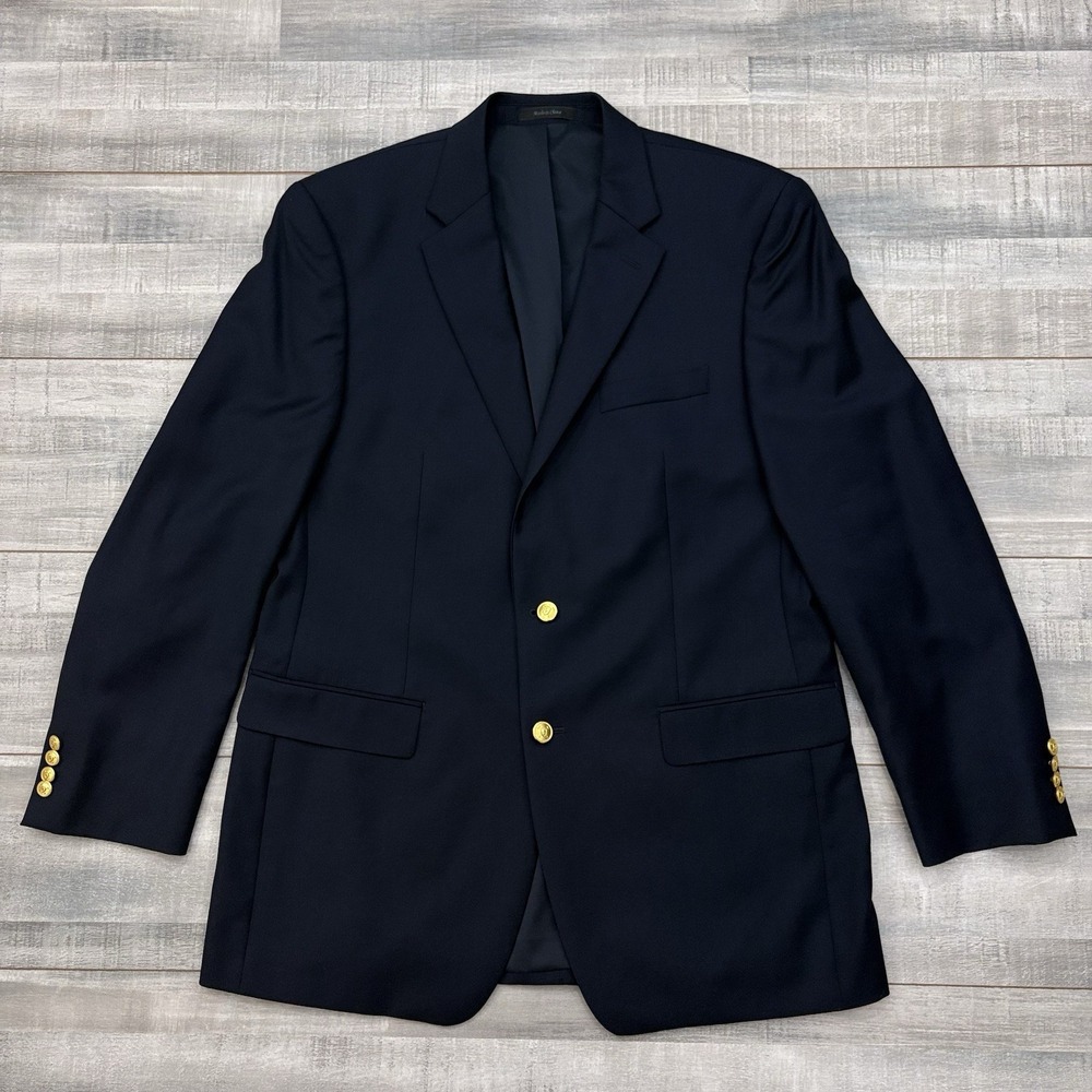Ralph Lauren Blazer Mens 42L Navy Blue Wool Gold Buttons Crest Sport Coat Jacket